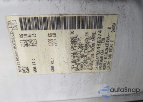 2014 Nissan Maxima 3.5 S z USA, uszkodzony, nr VIN 1N4AA5AP7EC438374